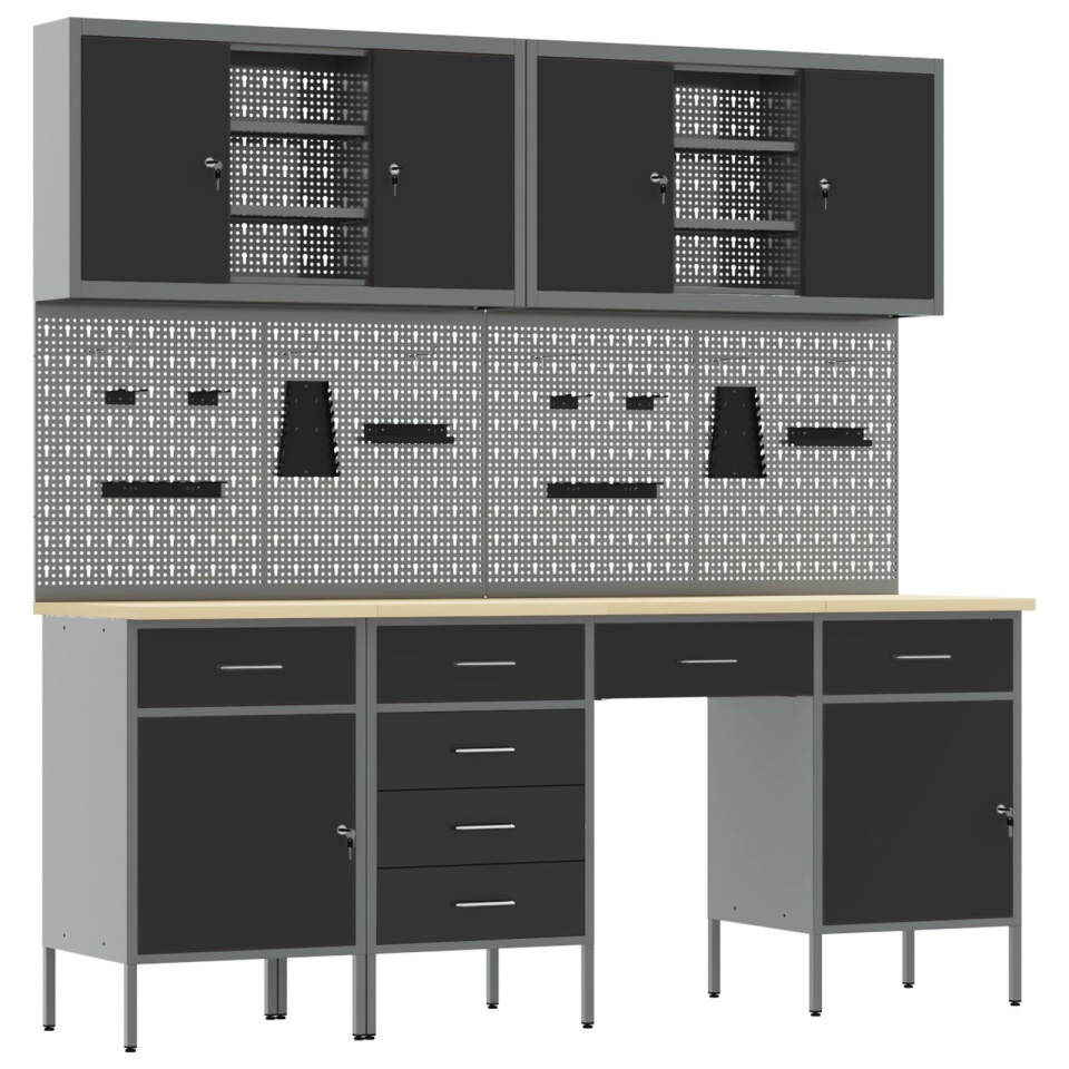 Set de banc de lucru din 10 piese, din oțel negru - 1 | YEO