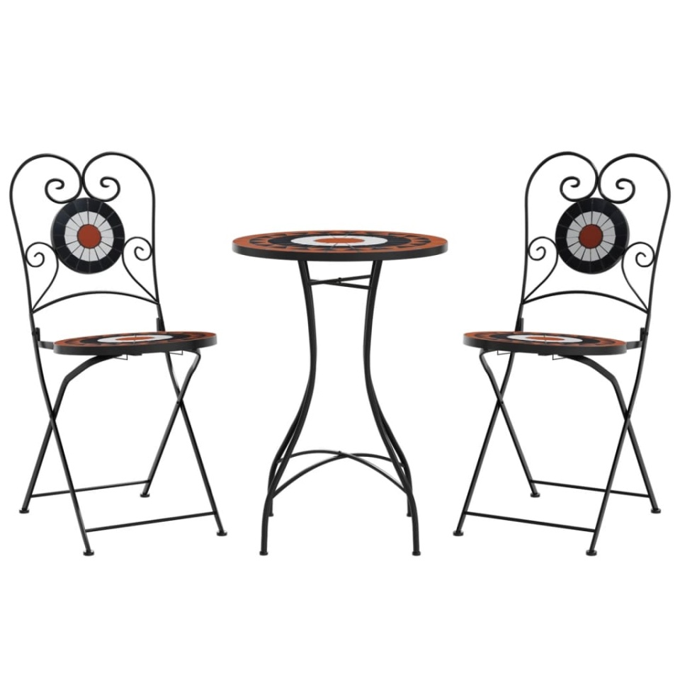 Set de bistro cu mozaic, cărămiziu și alb, fier și ceramică - 1 | YEO