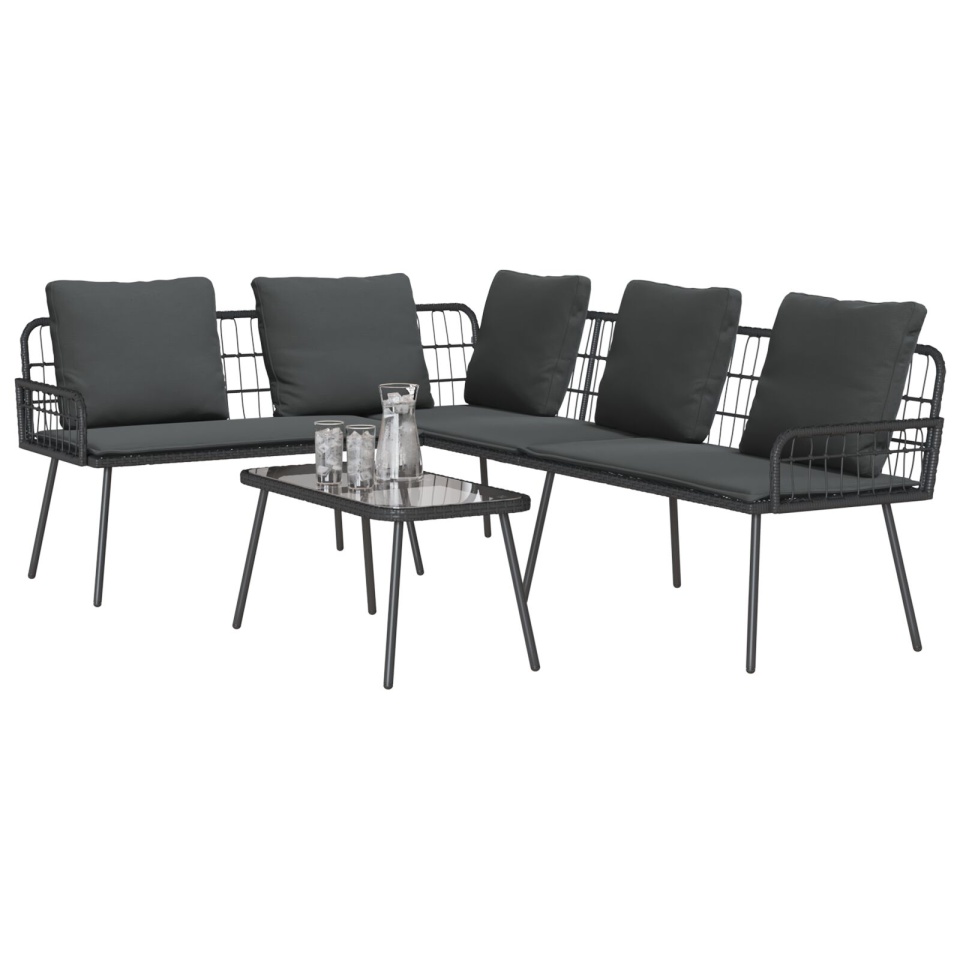 Set de canapea de grădină 2 piese cu perne Negru Poly Rattan - 2 | YEO