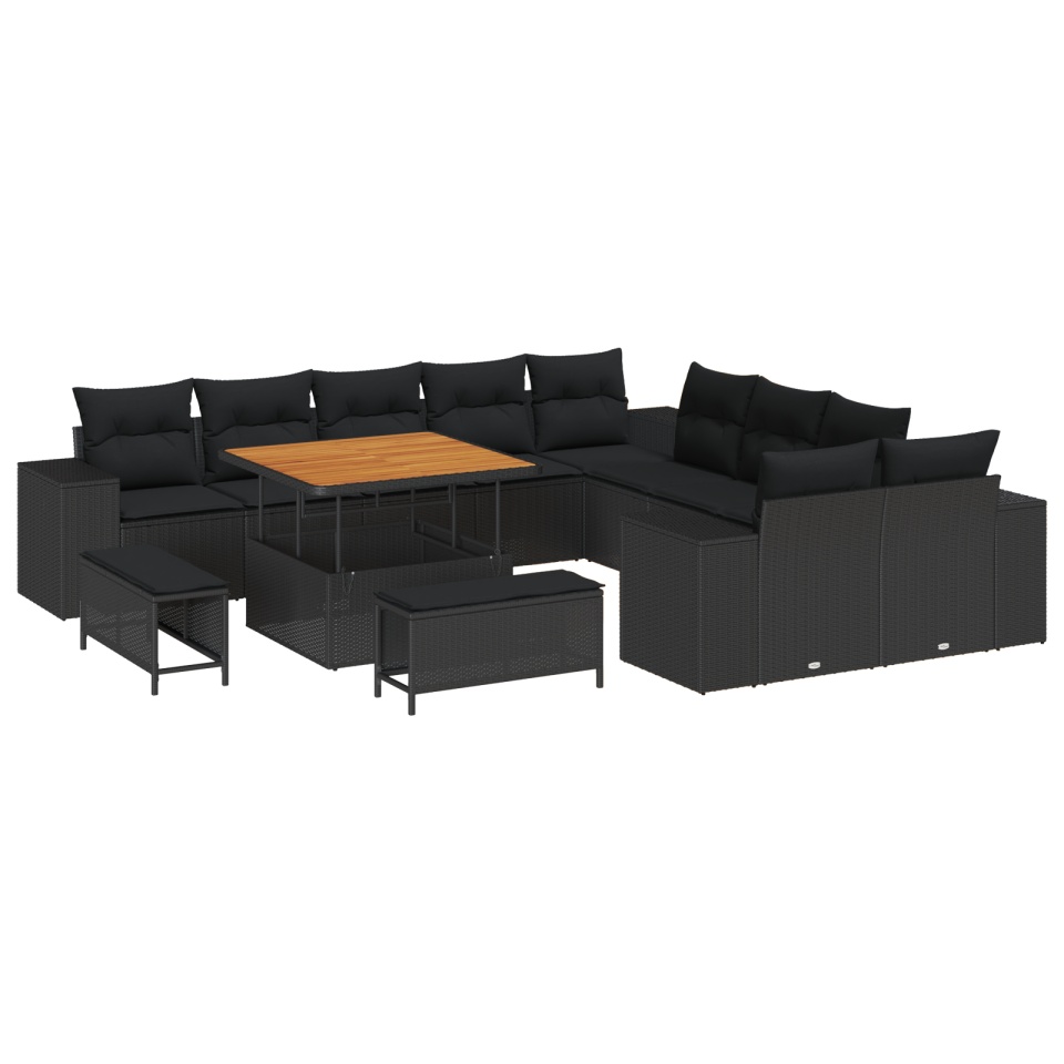 Set de canapea de grădină cu 13 piese și perne negre din ratan poliester, Set de dining pentru grădină cu 3 piese și perne negre din ratan poliester - 1 | YEO
