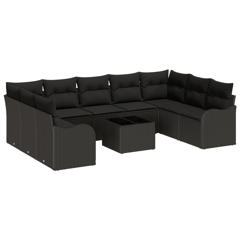 Set de Canapea Grădină 10 Piese cu Perne Bej din Ratan PVC, Canapea Grădină cu 2 Locuri cu Perne Negre din Ratan PVC - 1 | YEO