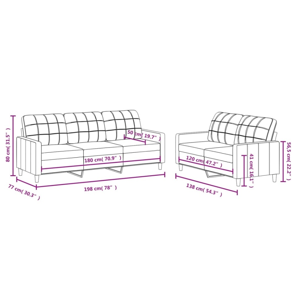 Set de canapele cu perne, 2 piese, crem, textil - 4 | YEO
