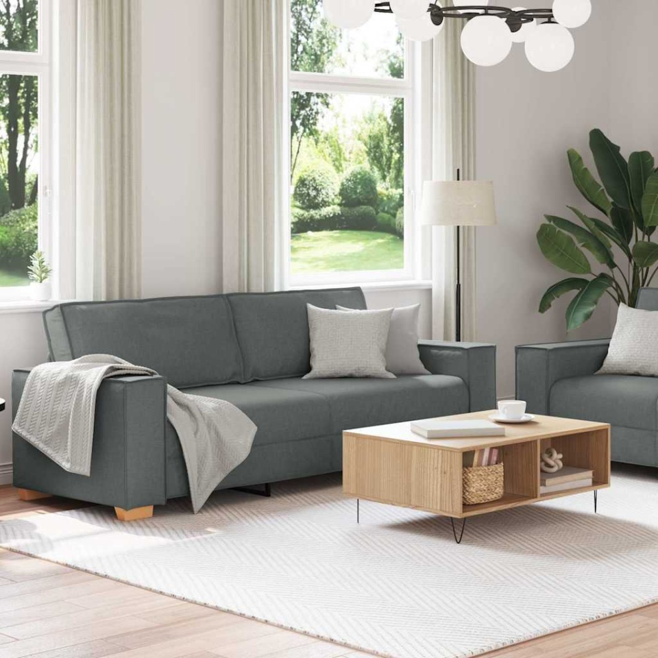 Set de canapele cu perne, 2 piese, gri închis, textil - 2 | YEO