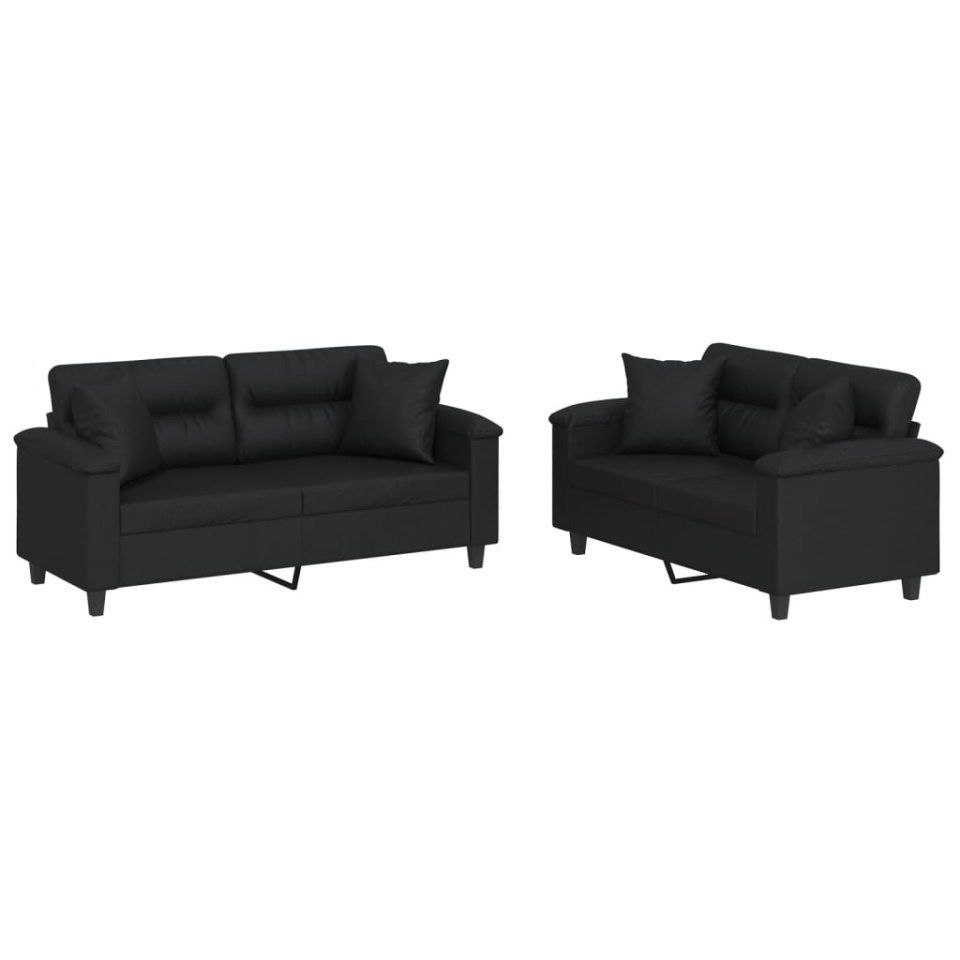 Set de canapele cu perne, 2 piese, negru, piele ecologică - 1 | YEO
