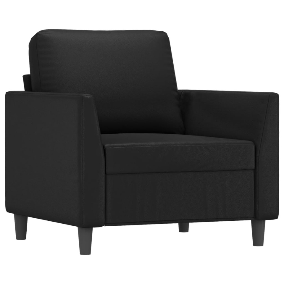 Set de canapele cu perne, 3 piese, negru, piele ecologică - 2 | YEO
