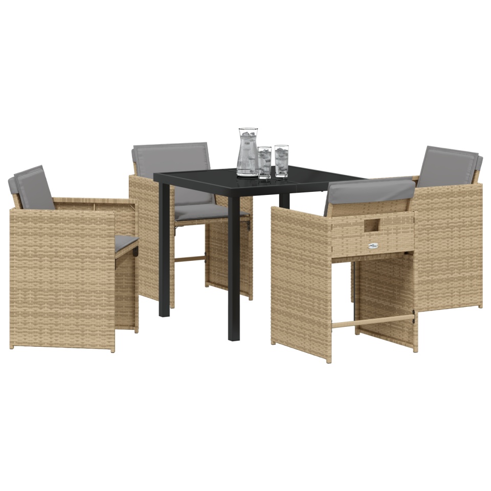 Set de dining de grădină 5 piese cu perne Bej Poliratan - 2 | YEO