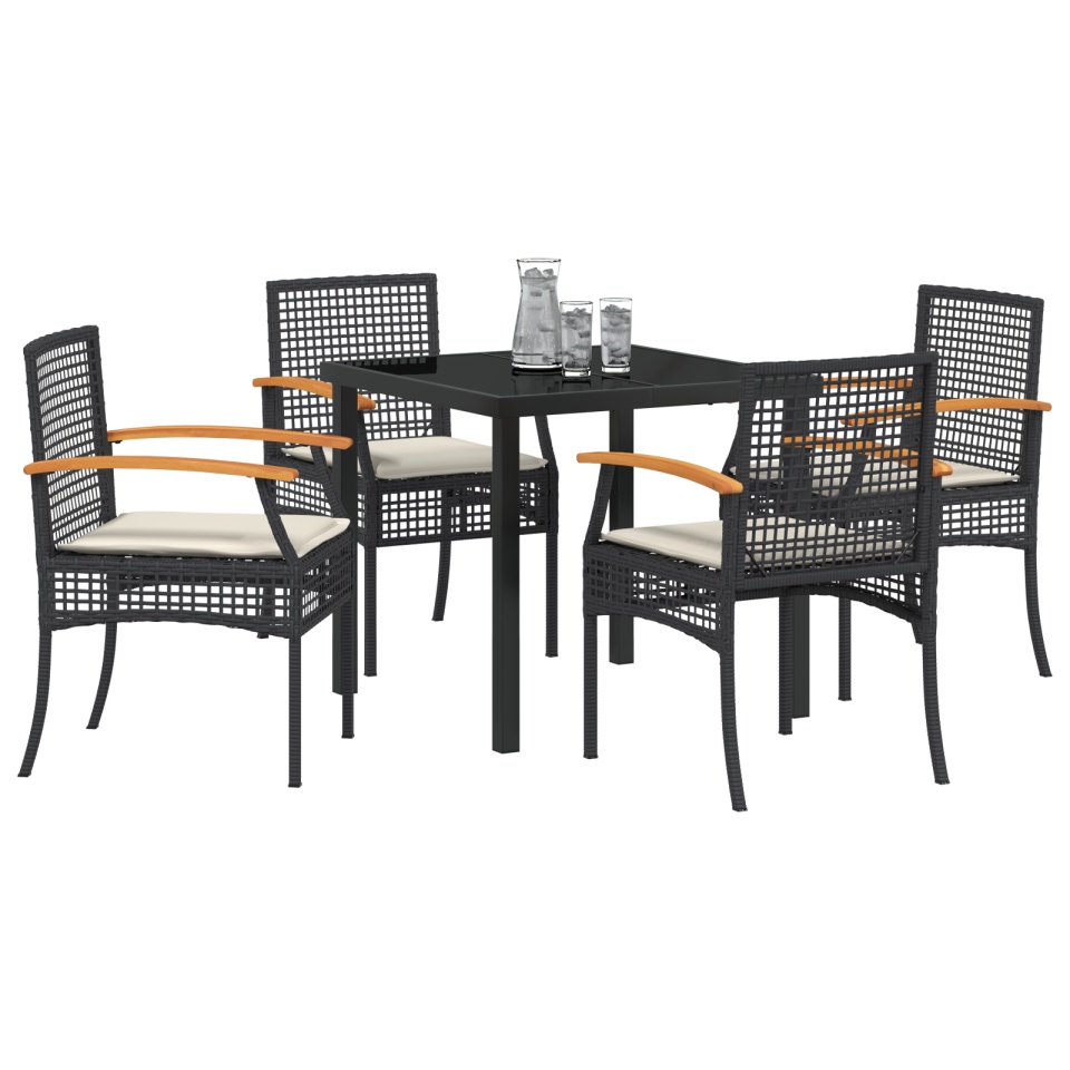Set de Dining de Grădină 5 Piese cu Perne Negru Poliratan - 2 | YEO