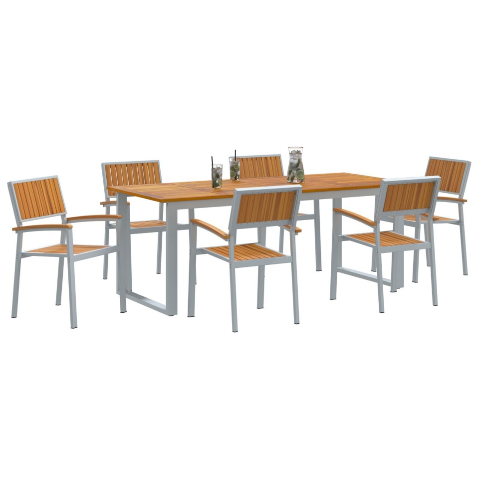 Set de dining de grădină 7 piese Gri din oțel și lemn de acacia - 2 | YEO