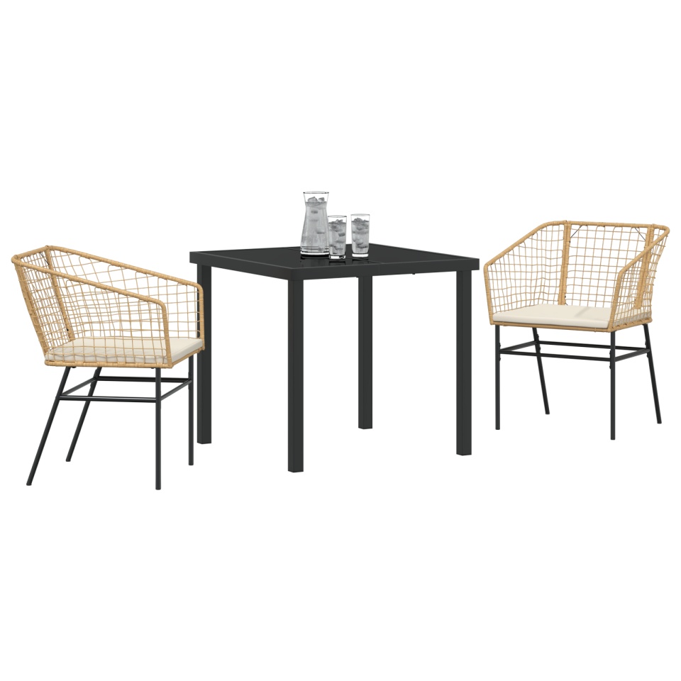 Set de dining de grădină cu 3 piese cu perne, maro, ratan polimer - 2 | YEO