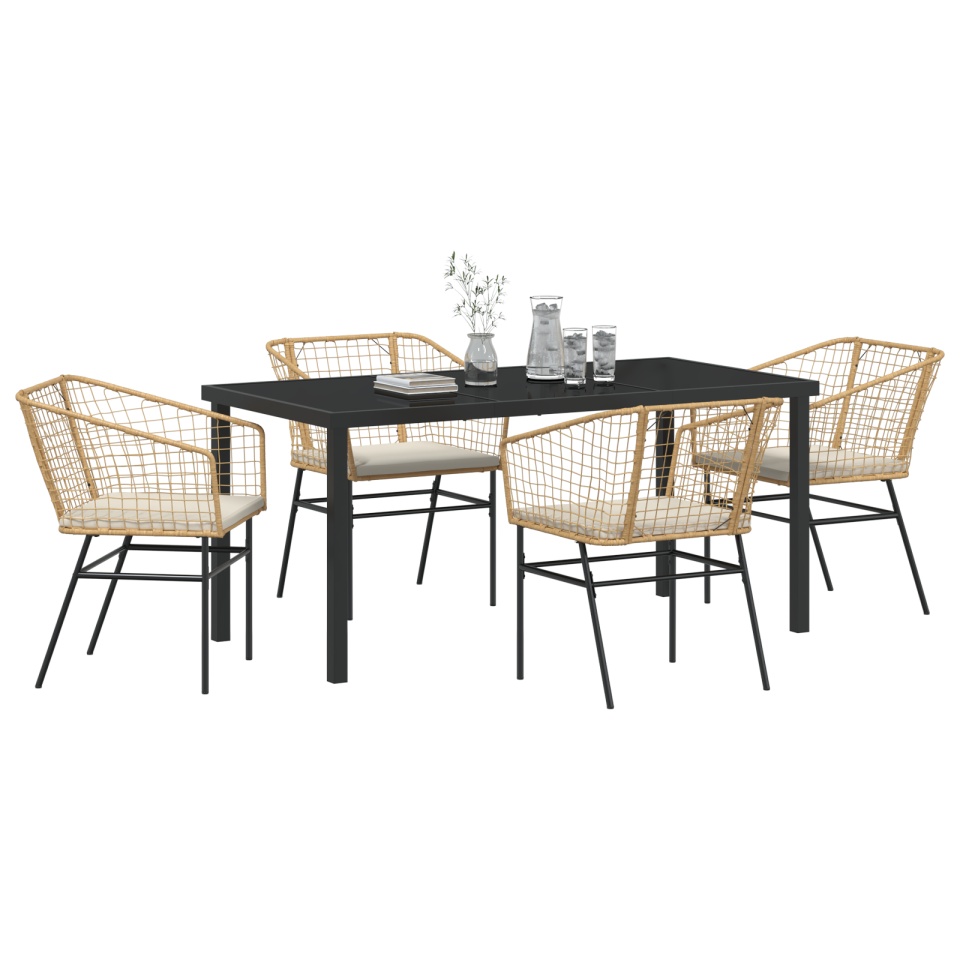 Set de dining de grădină cu 5 piese cu perne maro din rattan polietilenă - 2 | YEO