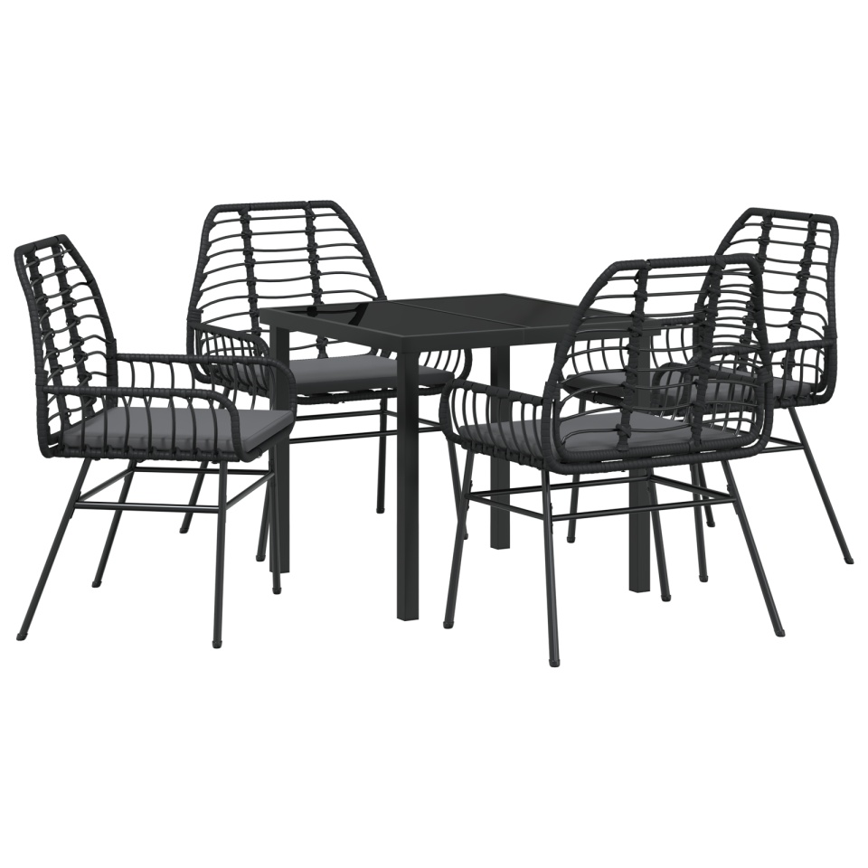 Set de Dining de Grădină de 5 Piese cu Pernă Negru Poliratan - 1 | YEO