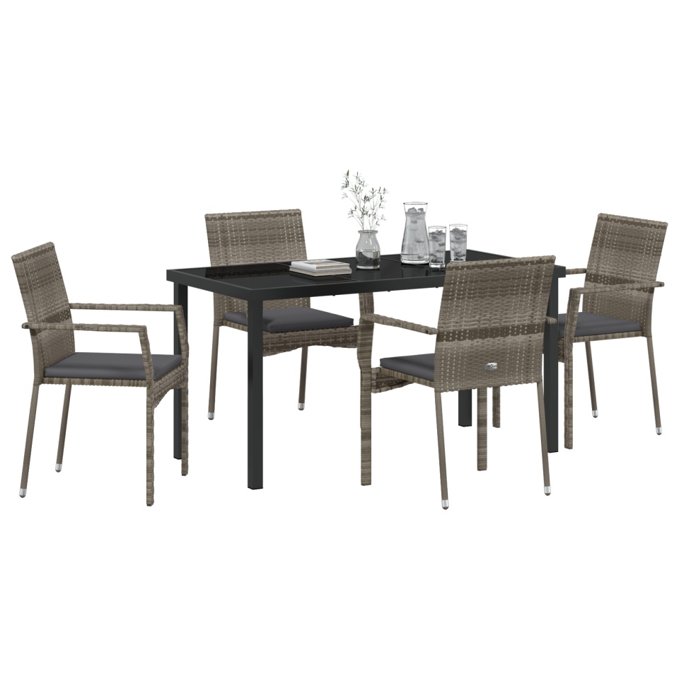 Set de dining grădină cu 5 piese cu perne Gri Ratan Poli - 2 | YEO