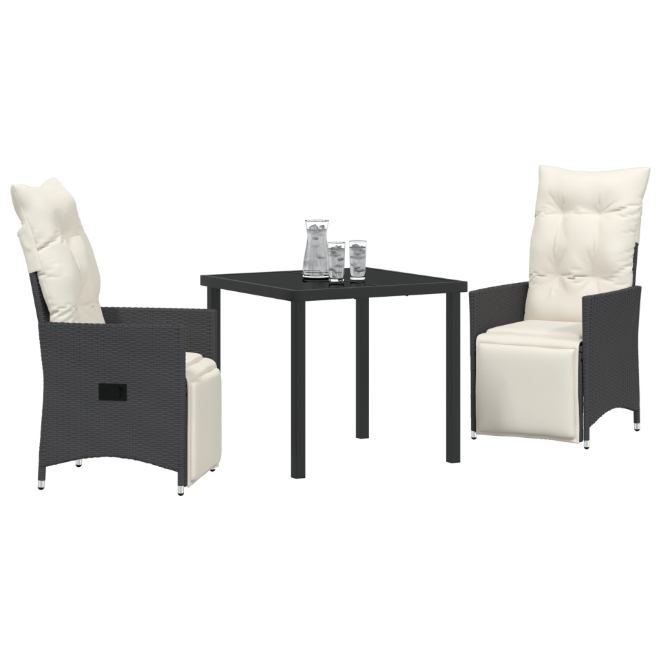 Set de dining pentru grădină 3 piese cu perne Negru Poliratan - 2 | YEO