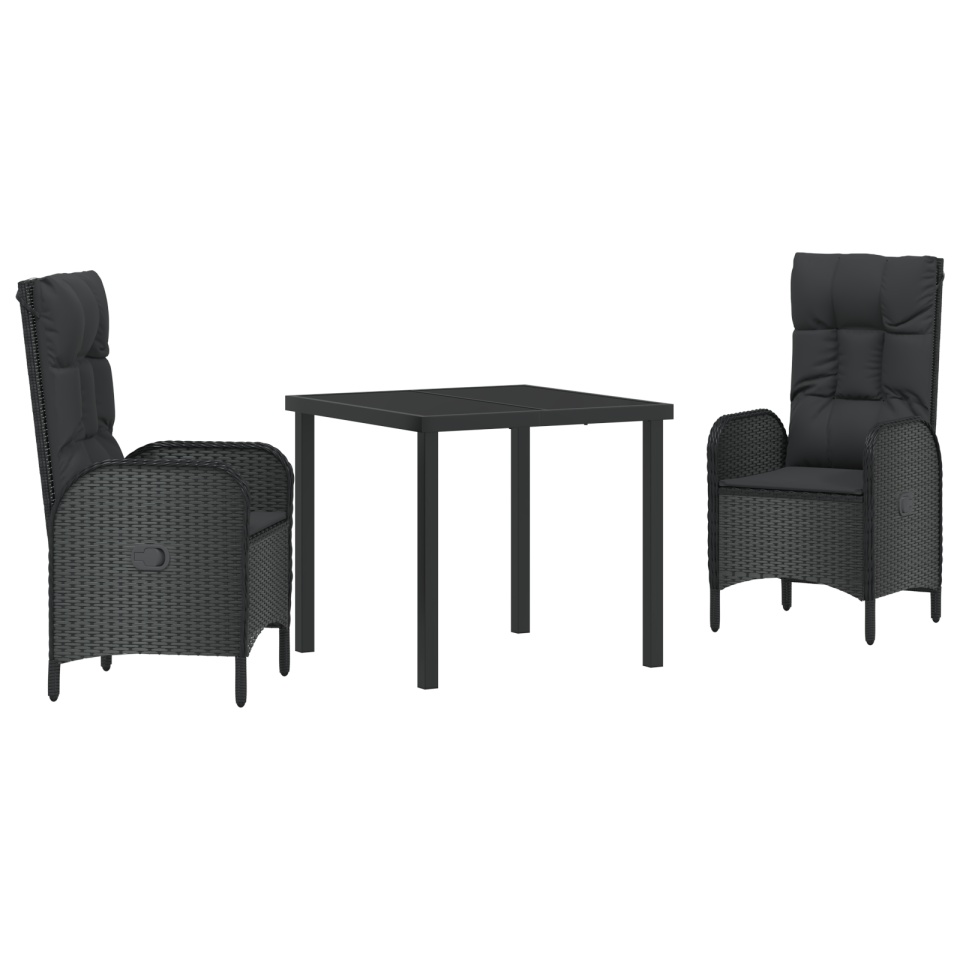 Set de Dining pentru Grădină 3 Piese Negru Ratan Poli - 1 | YEO