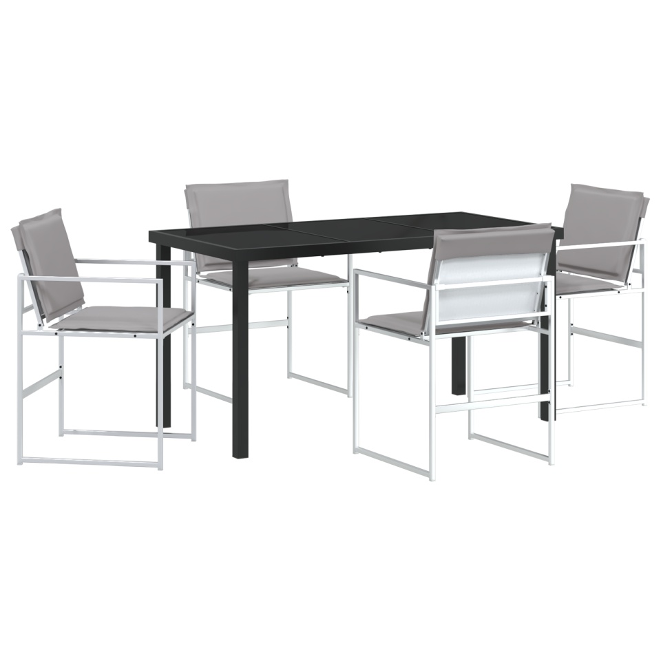 Set de dining pentru grădină 5 piese cu perne Alb Textilenă și oțel - 1 | YEO