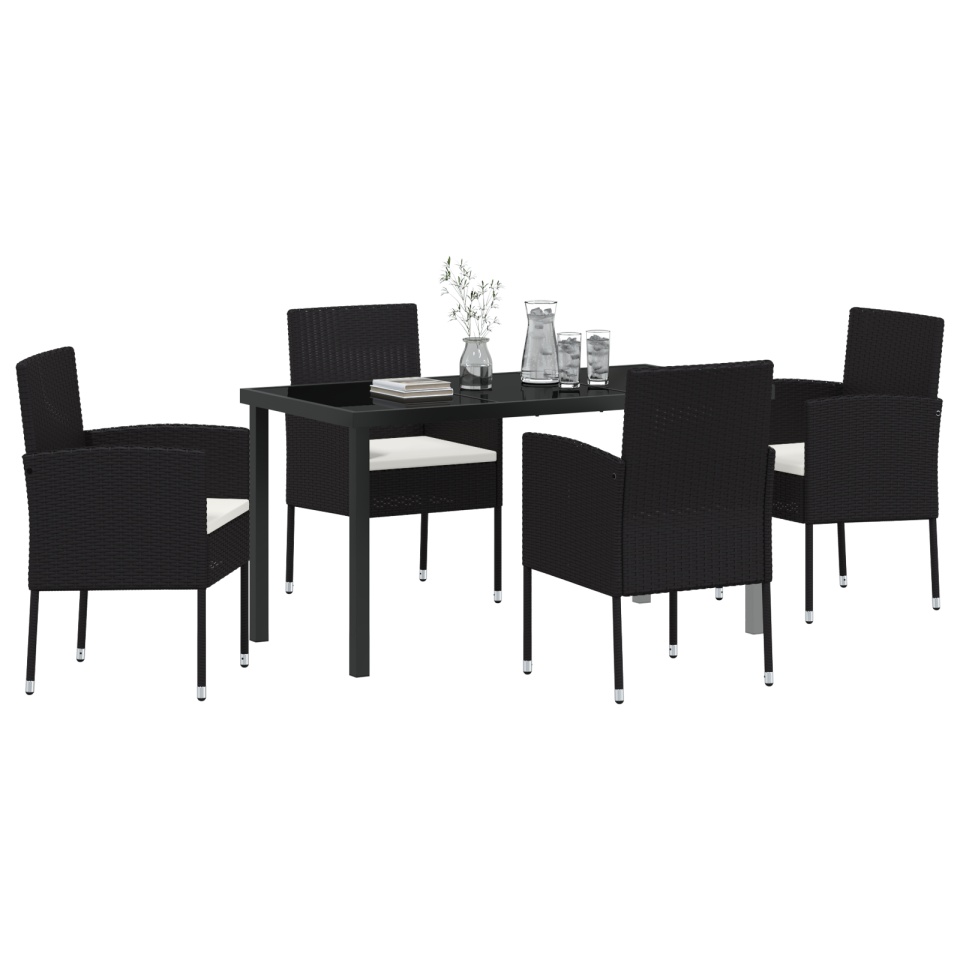 Set de Dining pentru Grădină 5 Piese cu Pernițe Negru Ratan Polimer - 2 | YEO