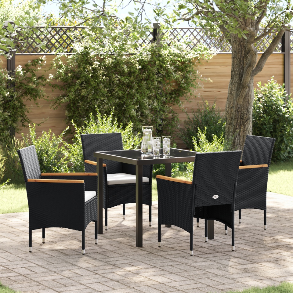 Set de dining pentru grădină 5 piese Negru Rattan Poli