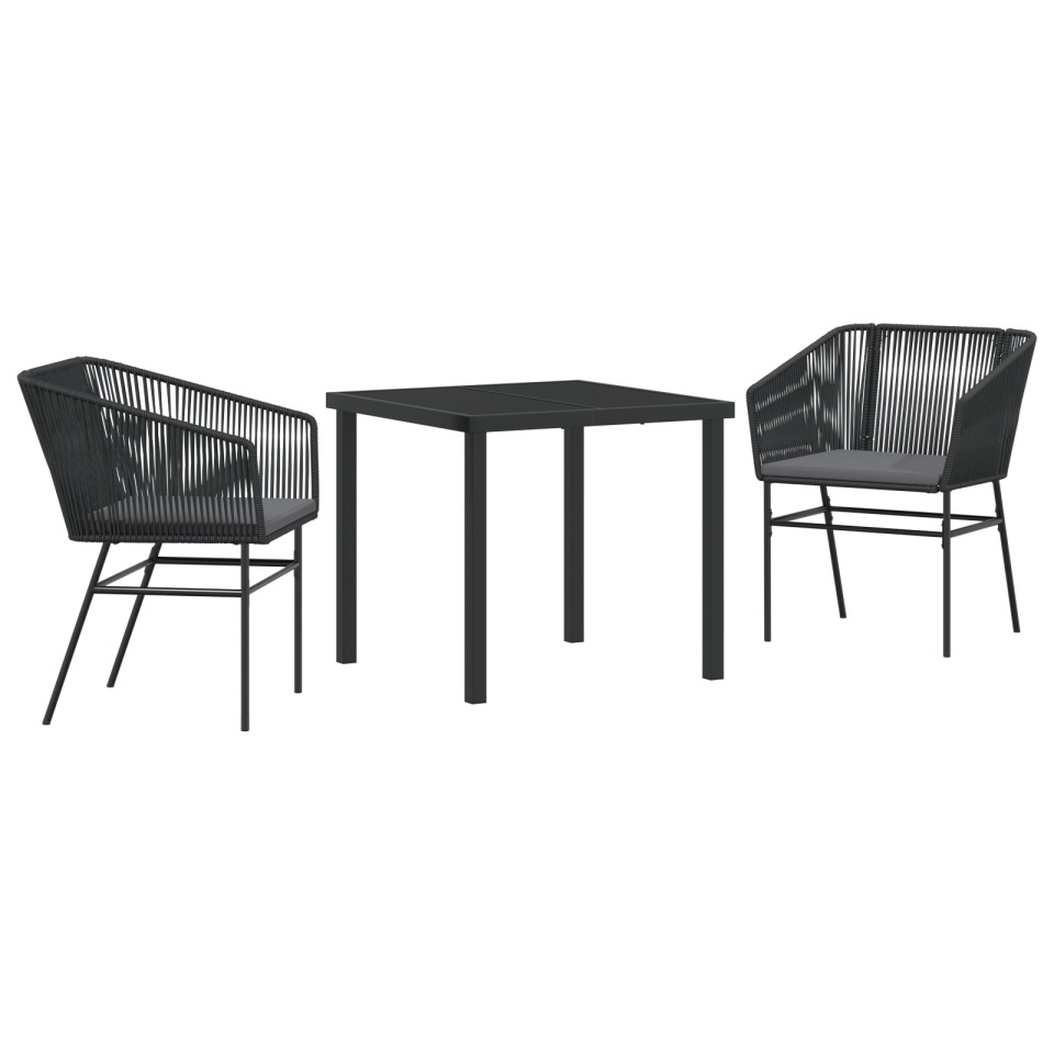 Set de dining pentru grădină cu 3 piese și perne Negru Poliratan - 1 | YEO