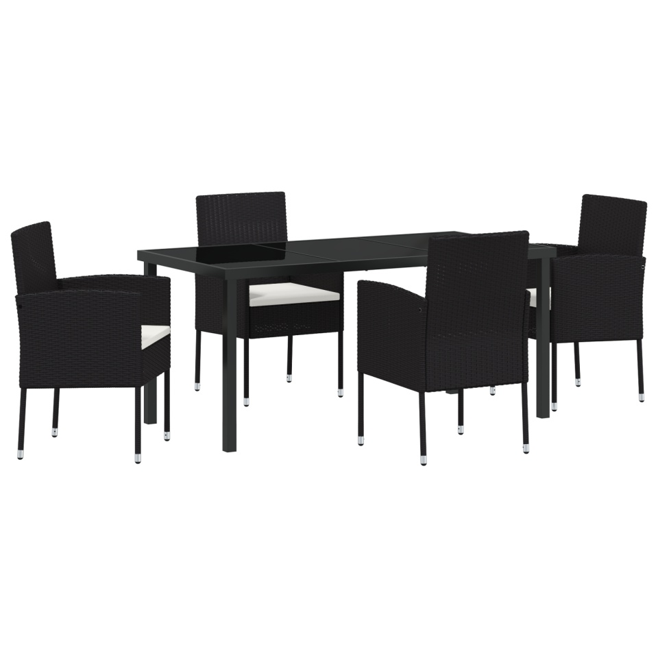 Set de Dining pentru Grădină cu 5 Piese și Perne Negre din Poliratan - 1 | YEO