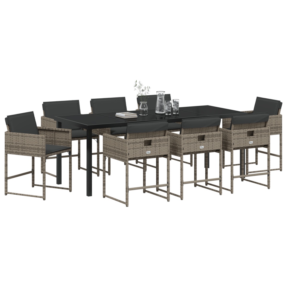 Set de dining pentru grădină cu 9 piese și perne Gri Rattan PE - 2 | YEO