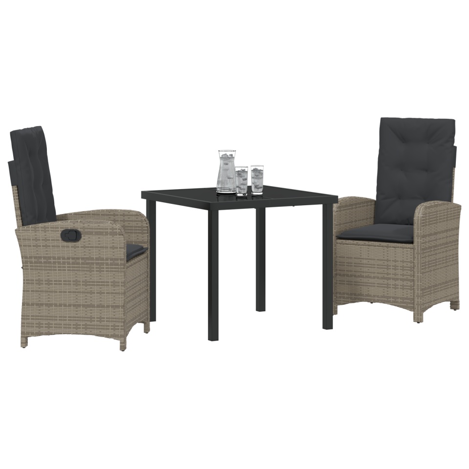 Set de dining pentru grădină de 3 piese cu perne Gri Poliratan - 2 | YEO