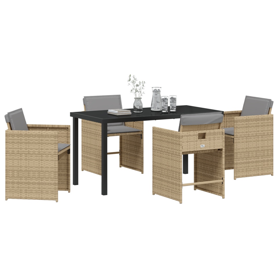 Set de dining pentru grădină de 5 piese cu perne Bej Ratan Poli - 2 | YEO