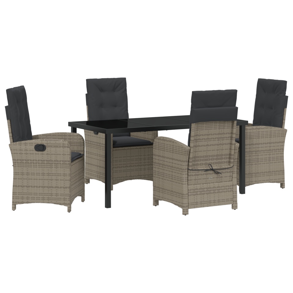 Set de dining pentru grădină de 5 piese cu perne gri din poliratan - 1 | YEO