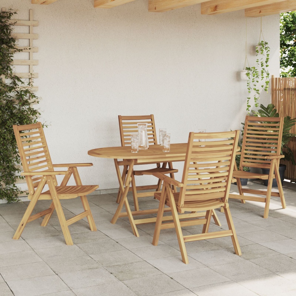 Set de dining pliabil de 5 piese din lemn solid de tec , Scaune de grădină 2 bucati din lemn solid de tec - 3 | YEO