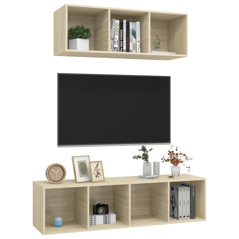 Set de dulapuri TV, 2 piese, stejar sonoma, lemn prelucrat - 2 | YEO