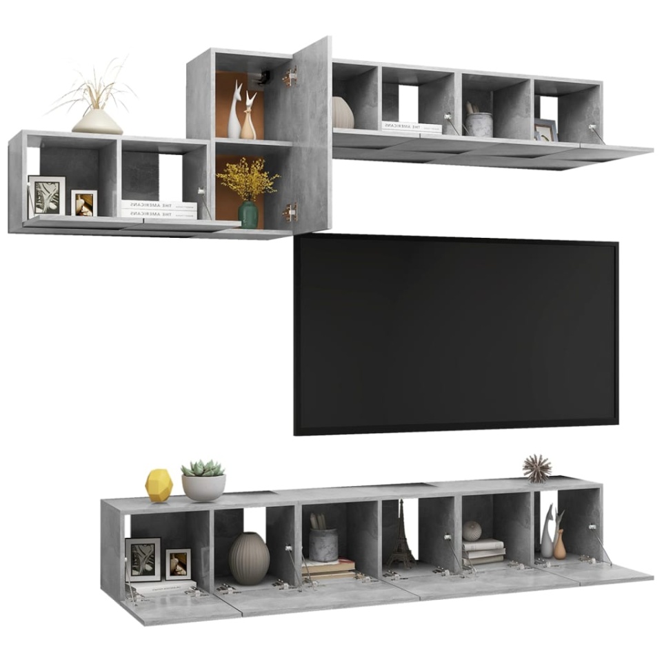 Set de dulapuri TV, 7 piese, gri beton, lemn prelucrat - 2 | YEO