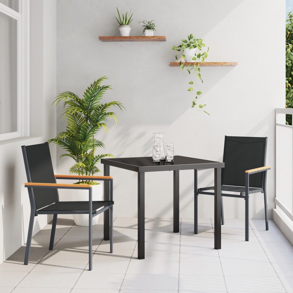 Set de Masă de Grădină 3 Piese Negru Textilena și Oțel