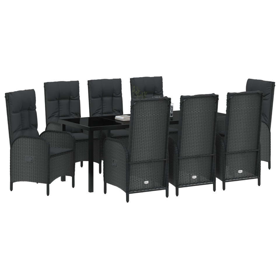 Set de Masa de Grădină 9 Piese Negru Rattan Polimer - 2 | YEO