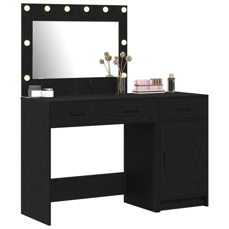 Set de Masă de Toaletă 2 Piese cu LED Negru din Lemn Ingineresc - 2 | YEO