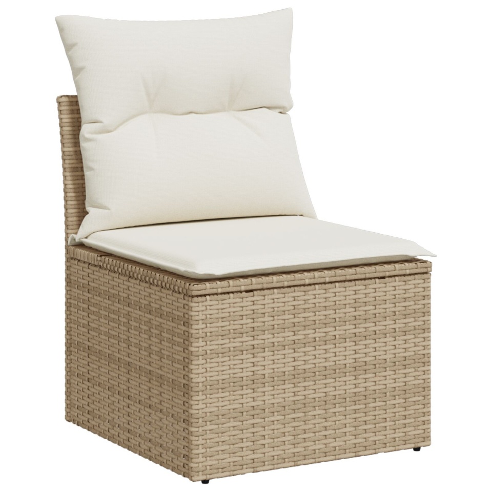 Set de Masă pentru Grădină 6 Piese cu Perne Bej Ratan Poly Acacia - 3 | YEO