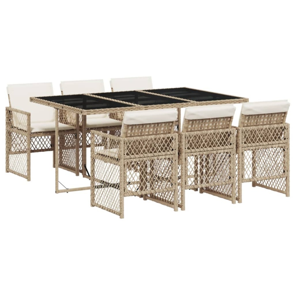 Set de masă pentru grădină, 7 piese, cu perne, bej, poliratan - 1 | YEO