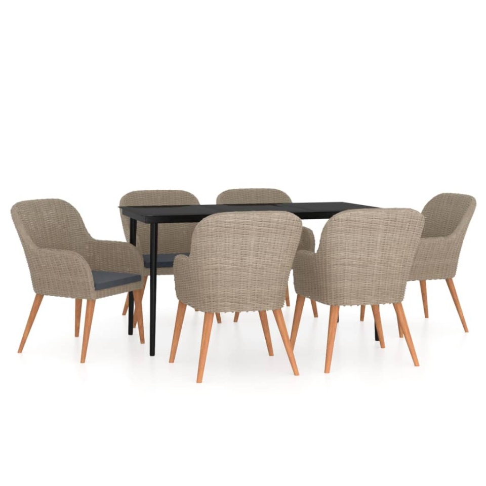 Set de masă pentru grădină, 7 piese, cu perne, maro - 1 | YEO