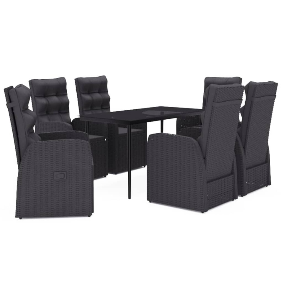 Set de masă pentru grădină, 7 piese, cu perne, negru - 1 | YEO