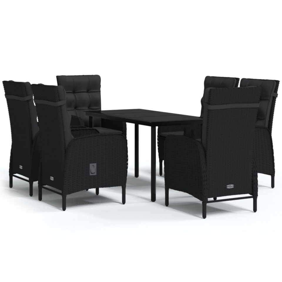 Set de masă pentru grădină, 7 piese, cu perne, negru - 1 | YEO