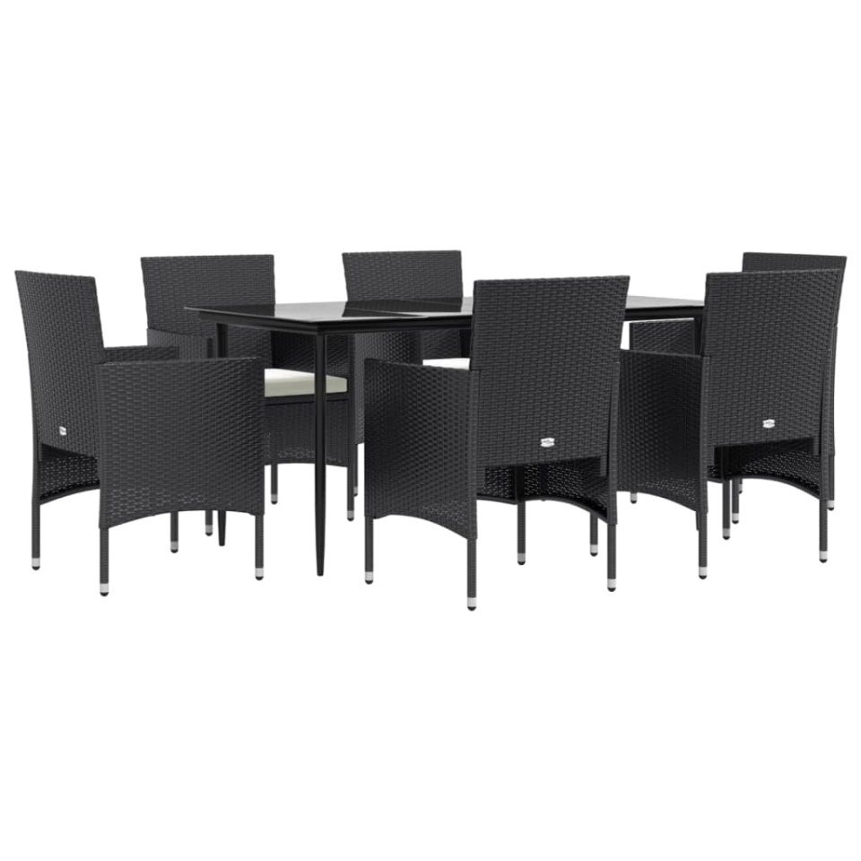 Set de masă pentru grădină, 7 piese, cu perne, negru - 2 | YEO