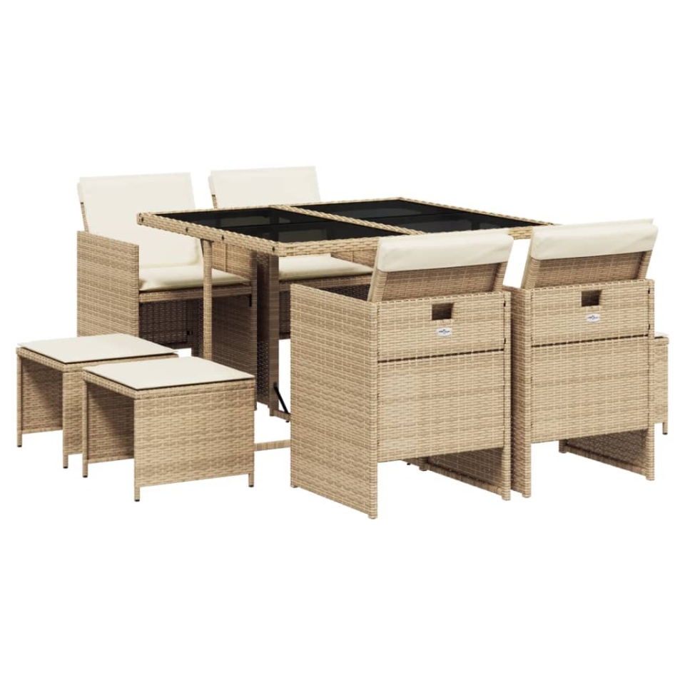 Set de masă pentru grădină, 9 piese, cu perne, bej, poliratan - 1 | YEO