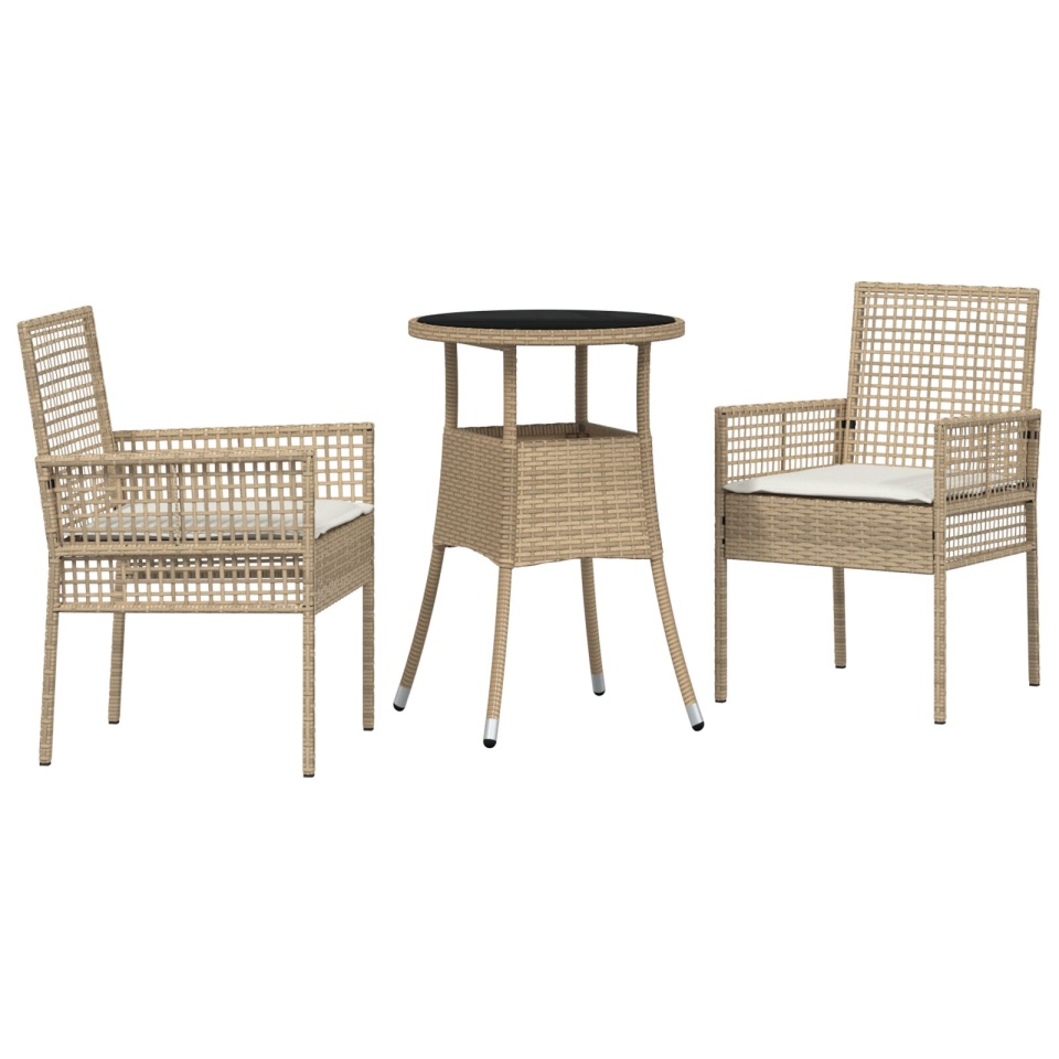 Set de Mobilier de Dining Set de 3 Bej Ratan, Metal Durabil - 1 | YEO