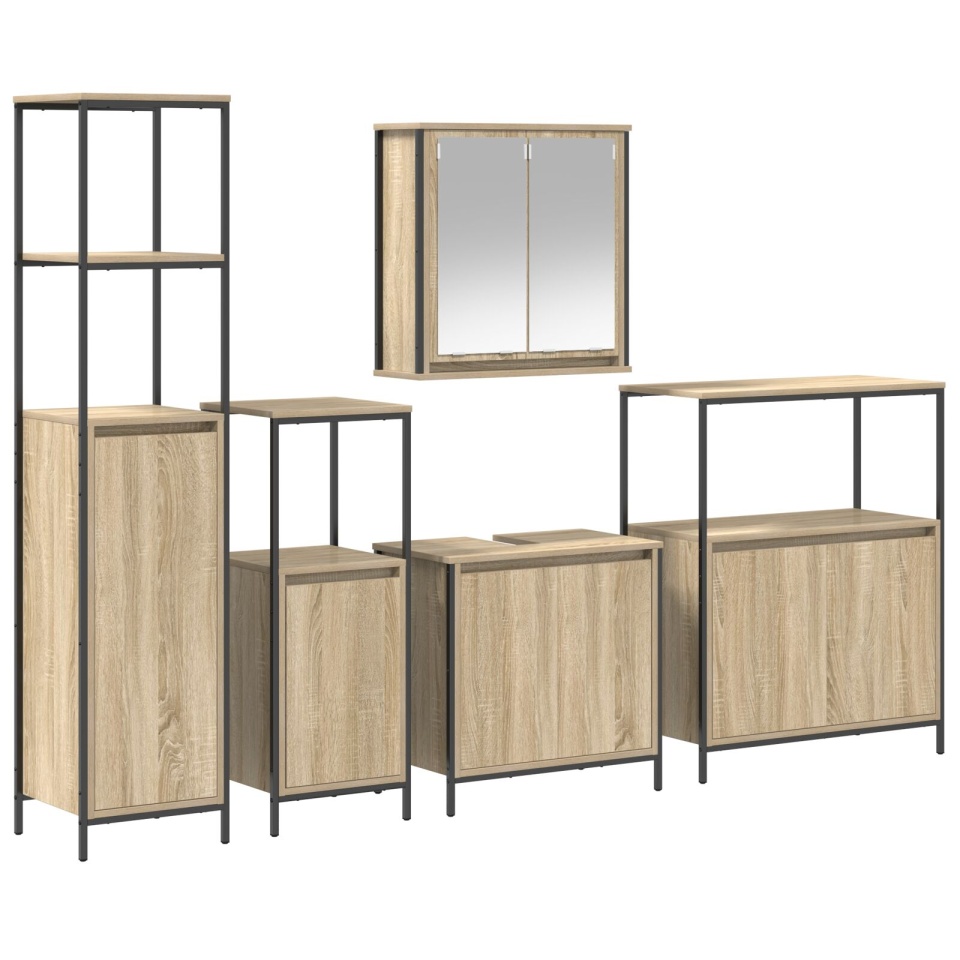 Set de mobilier pentru baie , 5 piese din lemn prelucrat, culoare stejar sonoma - 1 | YEO