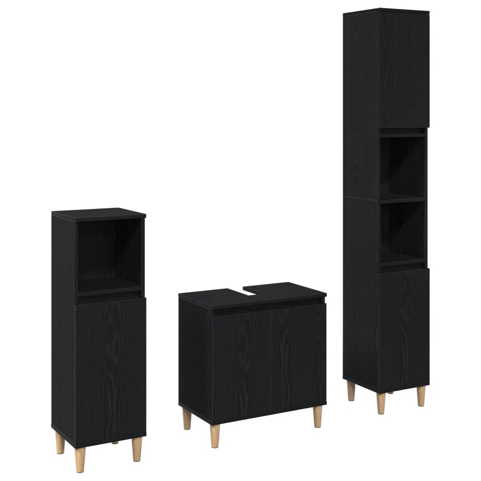 Set de Mobilier pentru Baie din 3 Piese Stejar Negru Lemn Prelucrat - 1 | YEO