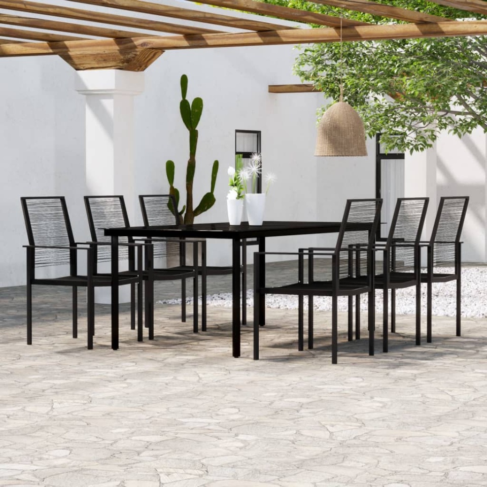 Set de mobilier pentru grădină, 7 piese, negru