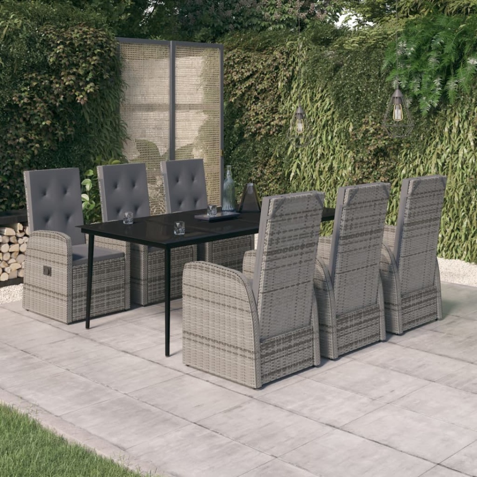 Set de mobilier pentru grădină, cu perne, 7 piese, gri