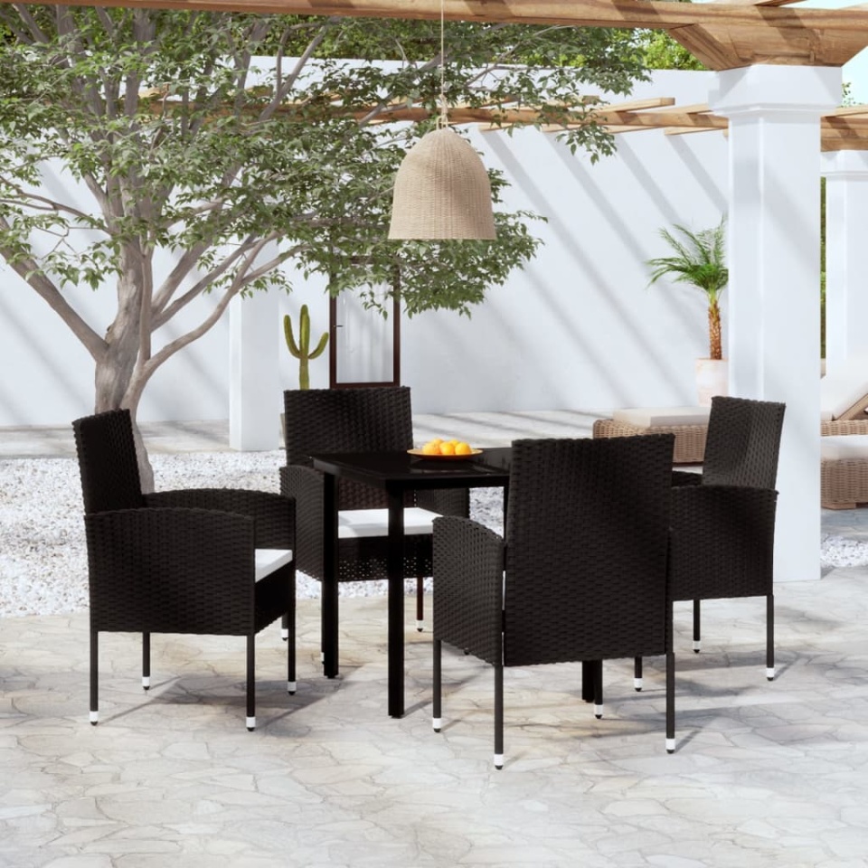 Set de servit masa pentru grădină, 5 piese, negru