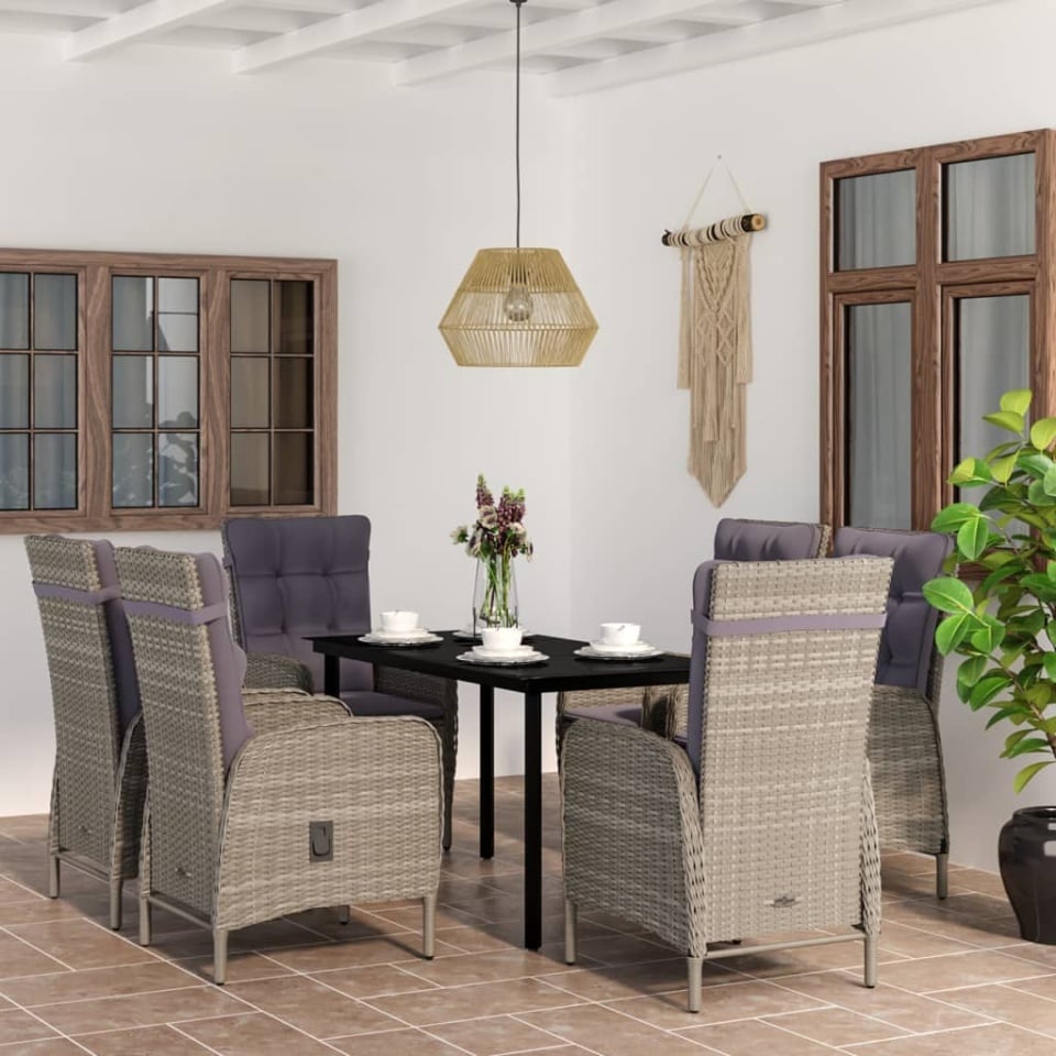 Set de servit masa pentru grădină, 7 piese, gri și negru