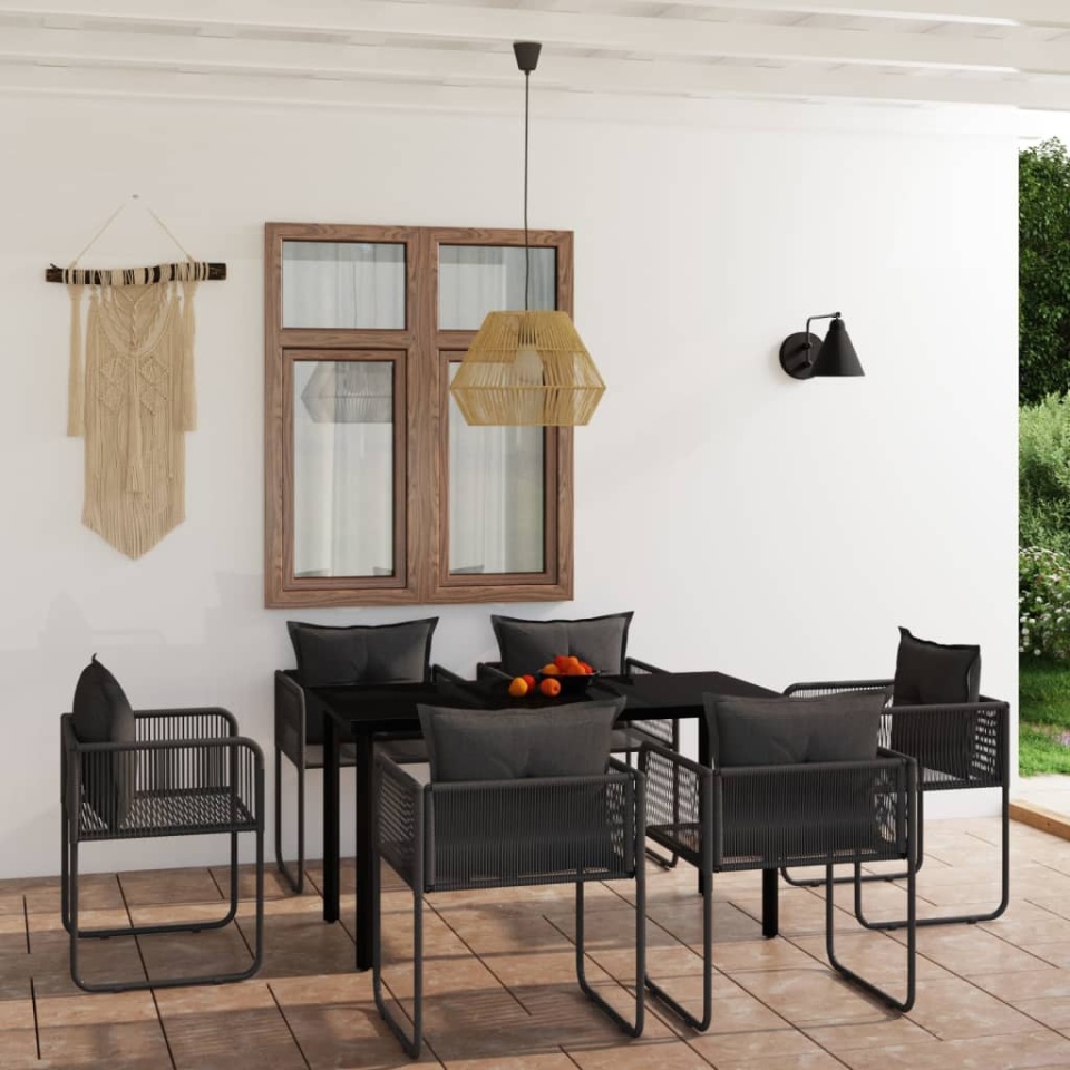 Set de servit masa pentru grădină, 7 piese, negru