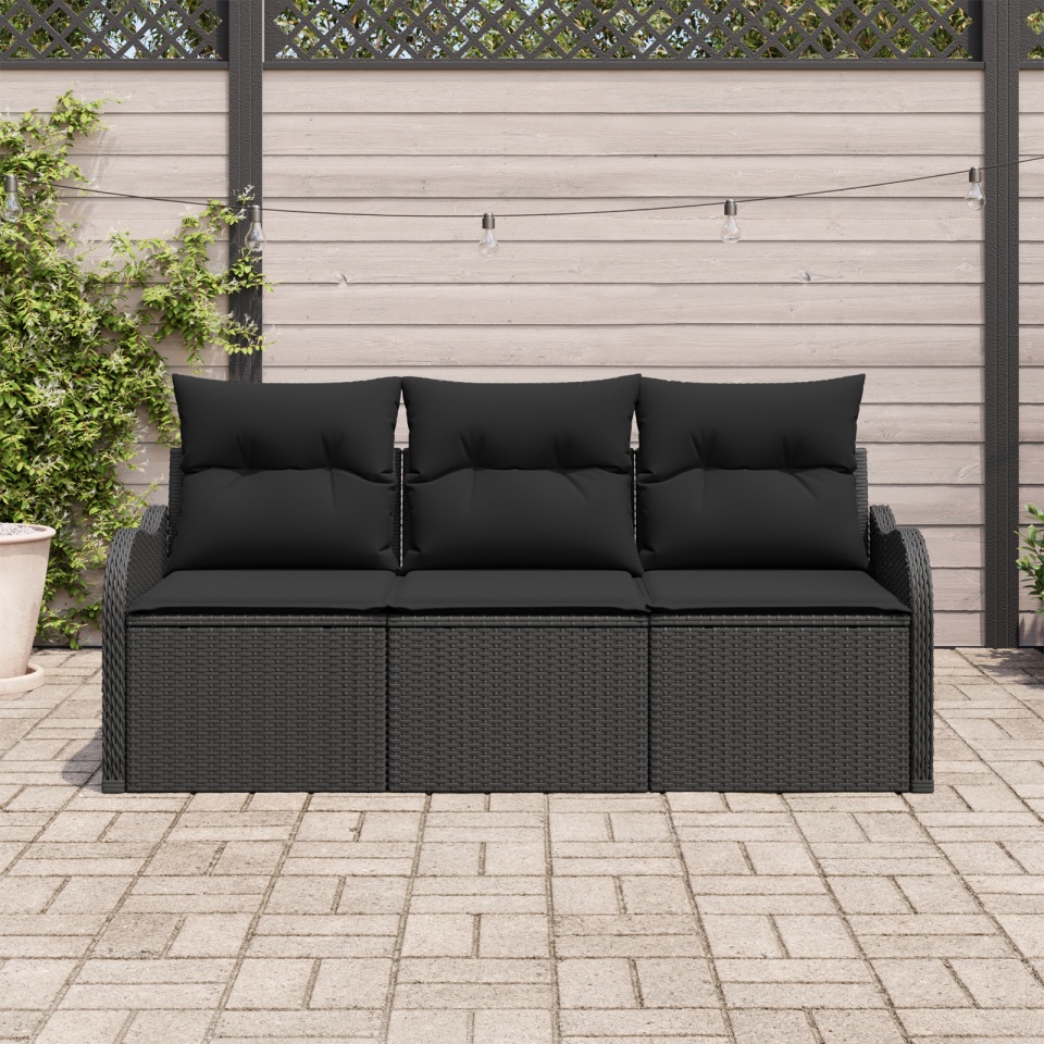 Set de sofa de grădină de 3 piese cu perne Negru Poliratan - 2 | YEO