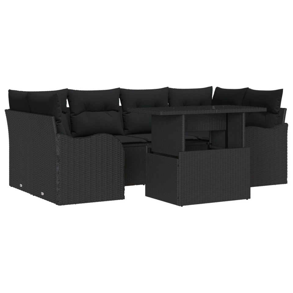 Set de Sofa pentru Grădină cu Pernuțe Negre din Poliratan, Sofa pentru Grădină cu Pernuțe Negre din Poliratan pentru 2 Persoane - 1 | YEO